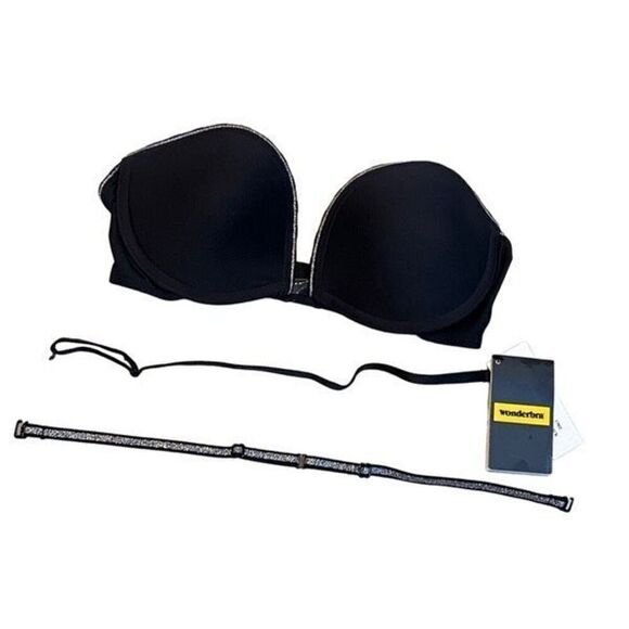Wonder Bra NWT Size 32C Strapless Removable Strap Black Padded Push up - Picture 1 of 4